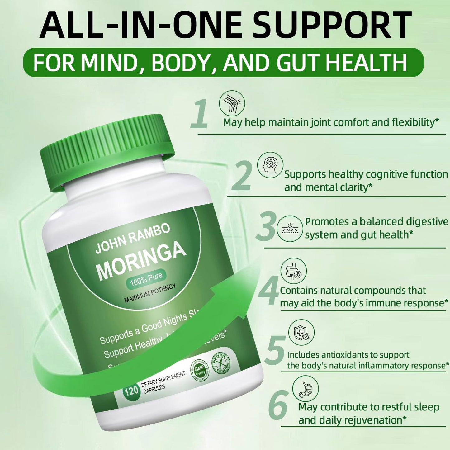 Moringa 1200 mg Capsules - 120 Count | Non-GMO Vegan Moringa Supplement
