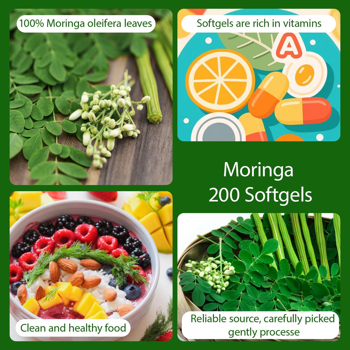 Moringa Capsules 200 Softgels | Pure Moringa Leaf Extracts, Energy, Skin & Gut Health, Rich in Antioxidants, Essential Vitamins & Amino Acids (1)