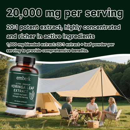 Moringa Capsules 20,000 mg Strength | 90-Count Vegan Non-GMO