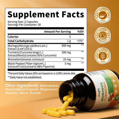 Moringa Capsules 10-in-1 Superfood Supplement – Turmeric Curcumin, Bromelain & Black Pepper – Supports Mobility & Recovery, Energy, Digestion, Immunity & Skin Vitality – Vegan, Non-GMO, Gluten-Free