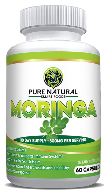 Pure Natural Smart Foods - Moringa Powder Capsules (60 Capsules) - 800mg of Pure Nutrient-Rich Moringa Powder