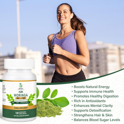 Moringa Capsules 800mg – 120 Count | Energy, Immunity, Gut Health | Non-GMO & Gluten Free