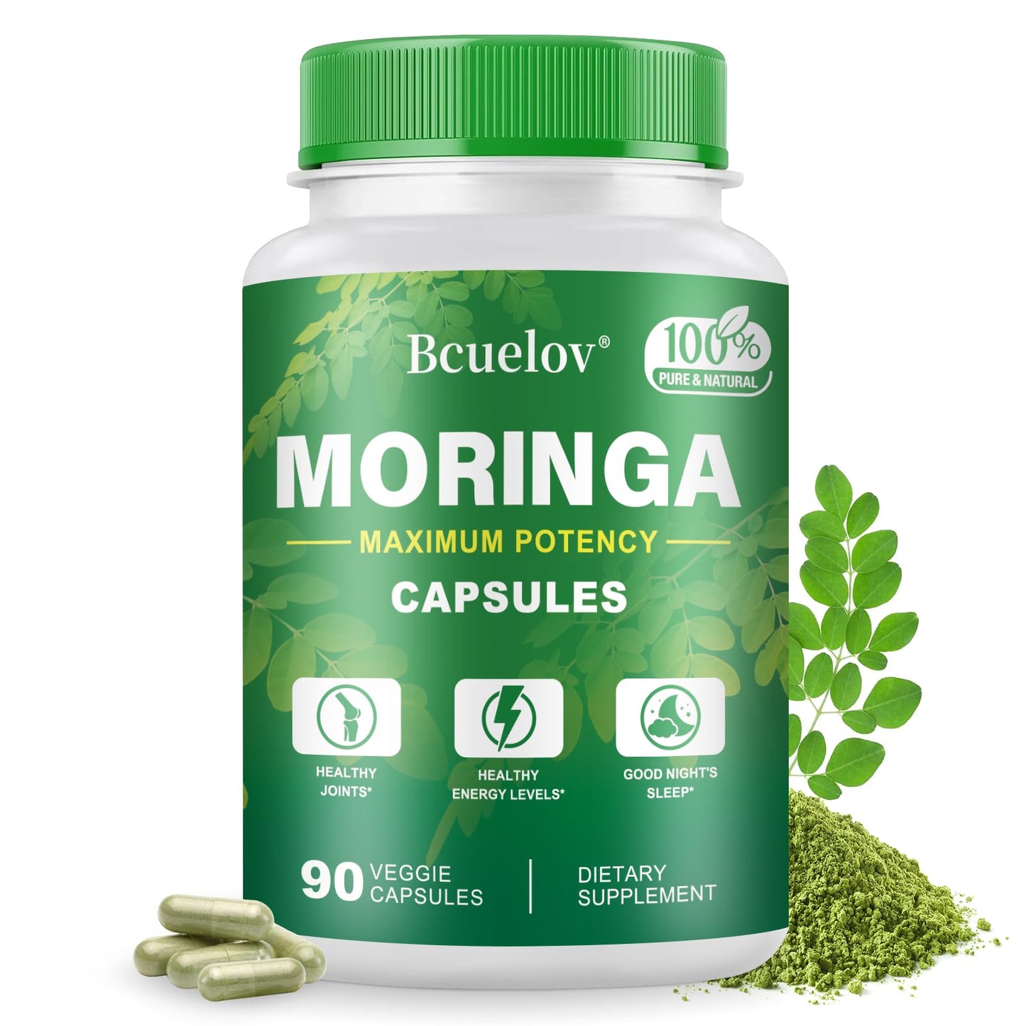 Moringa Capsules 800mg | Pure Moringa Powder Capsules for Energy, Skin & Immune Support – 90 Caps