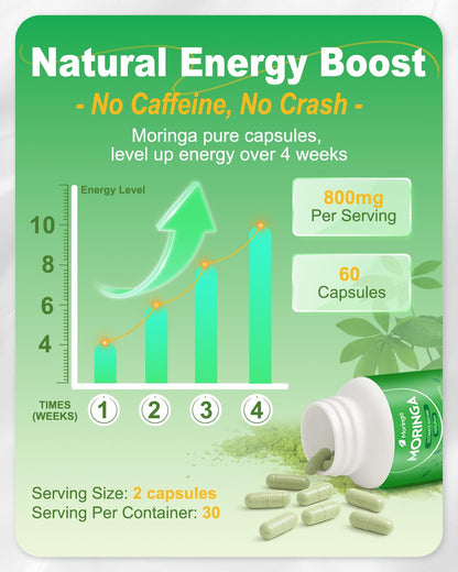 Moringa Capsules 800mg – Pure Moringa Powder Supplement (60 Capsules)