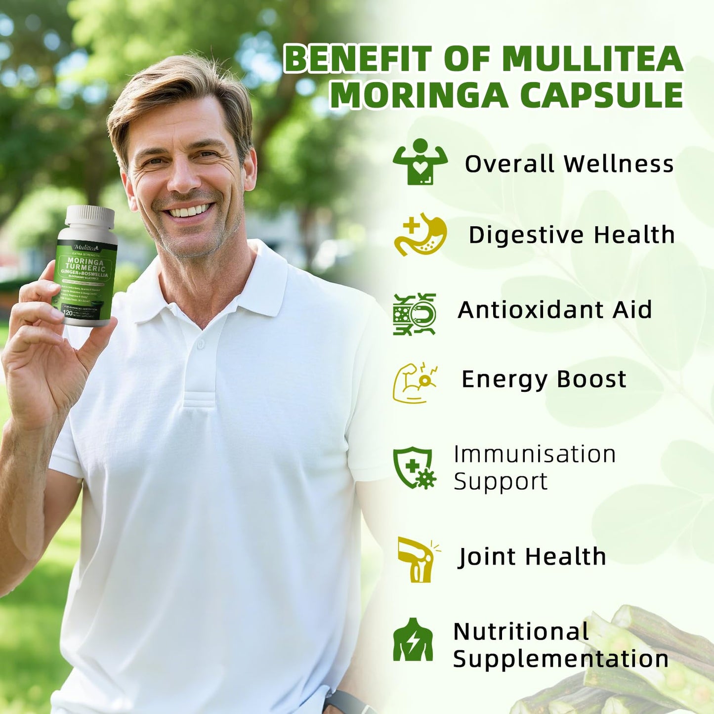 Moringa Capsules Organic 1000mg – 7-in-1 Superfood with Turmeric & Ginger | 120 Vegan Capsules