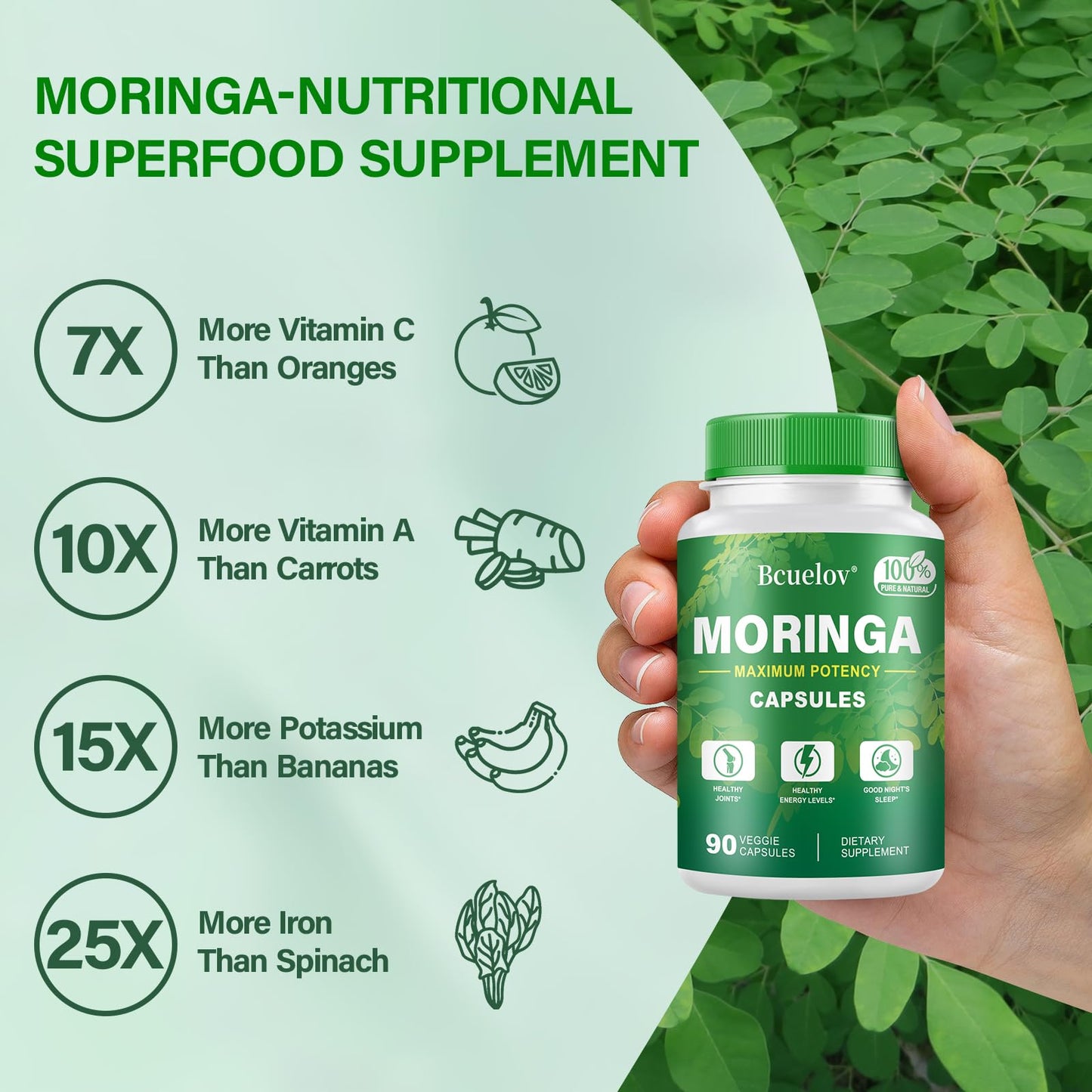 Moringa Capsules 800mg | Pure Moringa Powder Capsules for Energy, Skin & Immune Support – 90 Caps