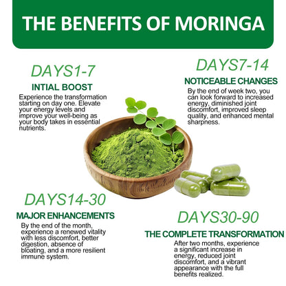 Moringa Capsules - Pure Moringa Powder 800mg per Serving | Rich in Antioxidants, Minerals & Vitamins | Green Superfood | 60 Capsules
