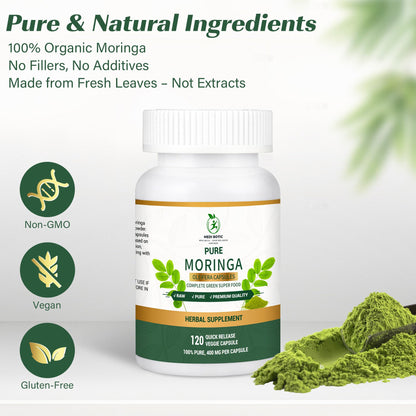 Moringa Capsules 800mg – 120 Count | Energy, Immunity, Gut Health | Non-GMO & Gluten Free