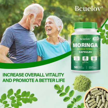 Moringa Capsules 800mg | Pure Moringa Powder Capsules for Energy, Skin & Immune Support – 90 Caps