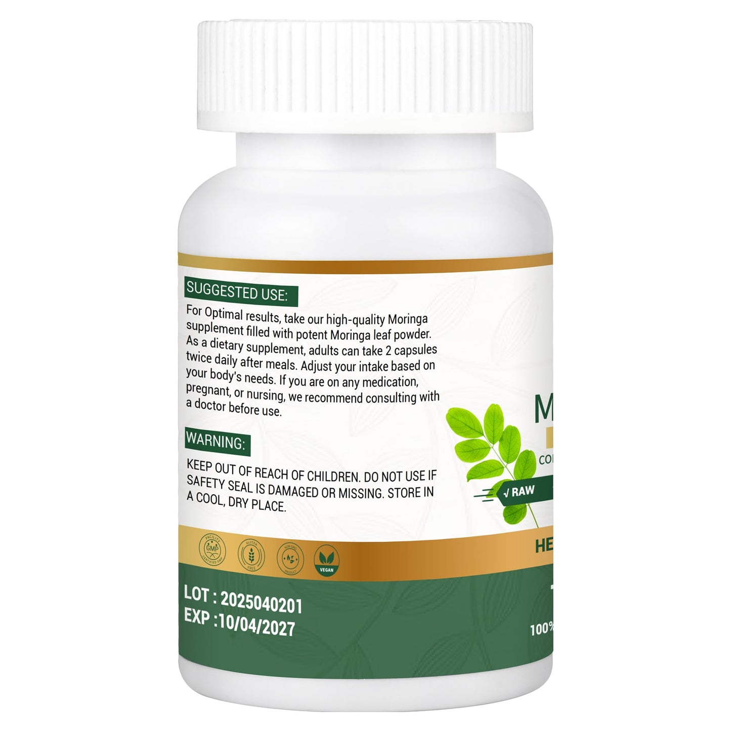 Moringa Capsules 800mg – 120 Count | Energy, Immunity, Gut Health | Non-GMO & Gluten Free