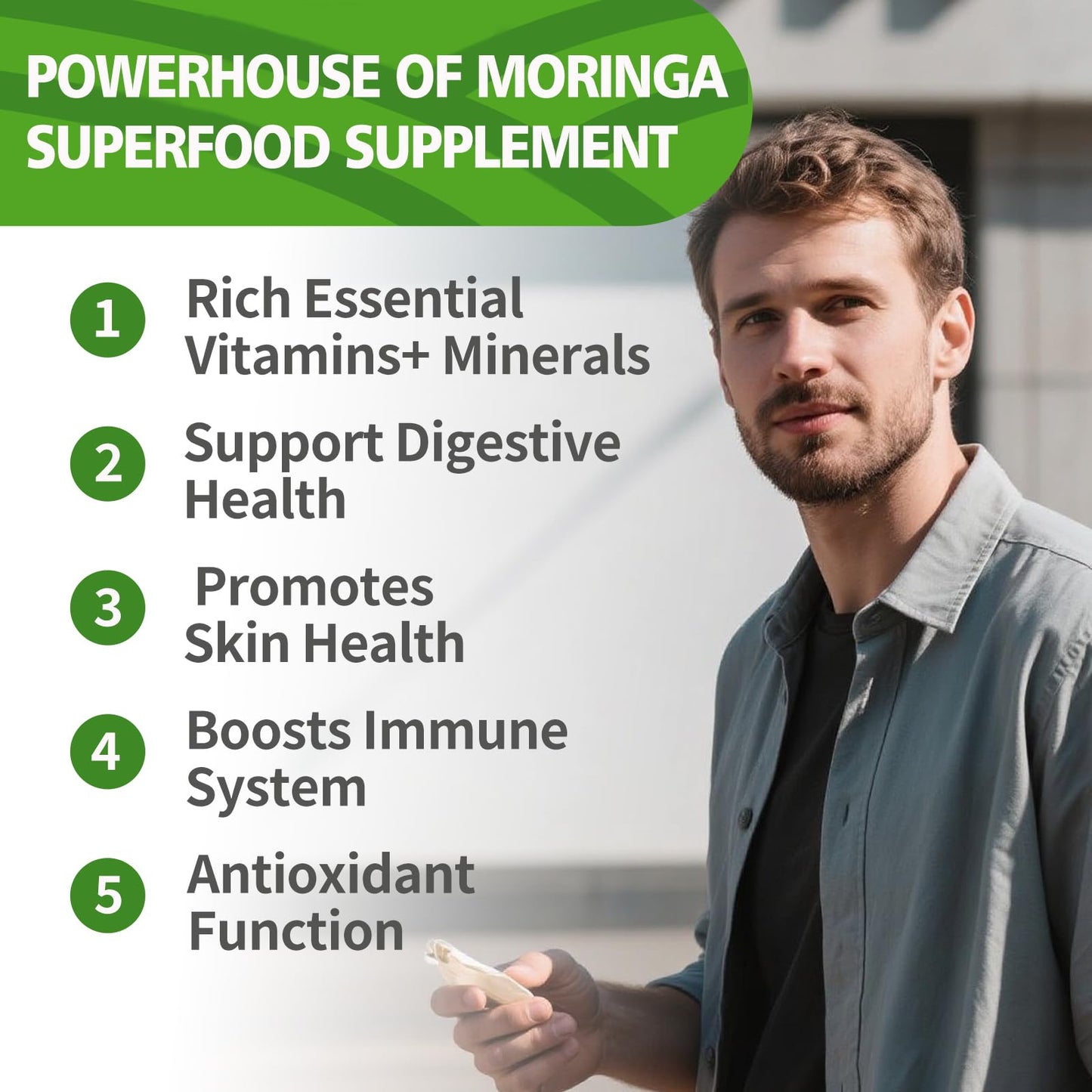 Moringa Capsules 200 Count | Pure Organic Moringa Oleifera | Non-GMO & Gluten Free