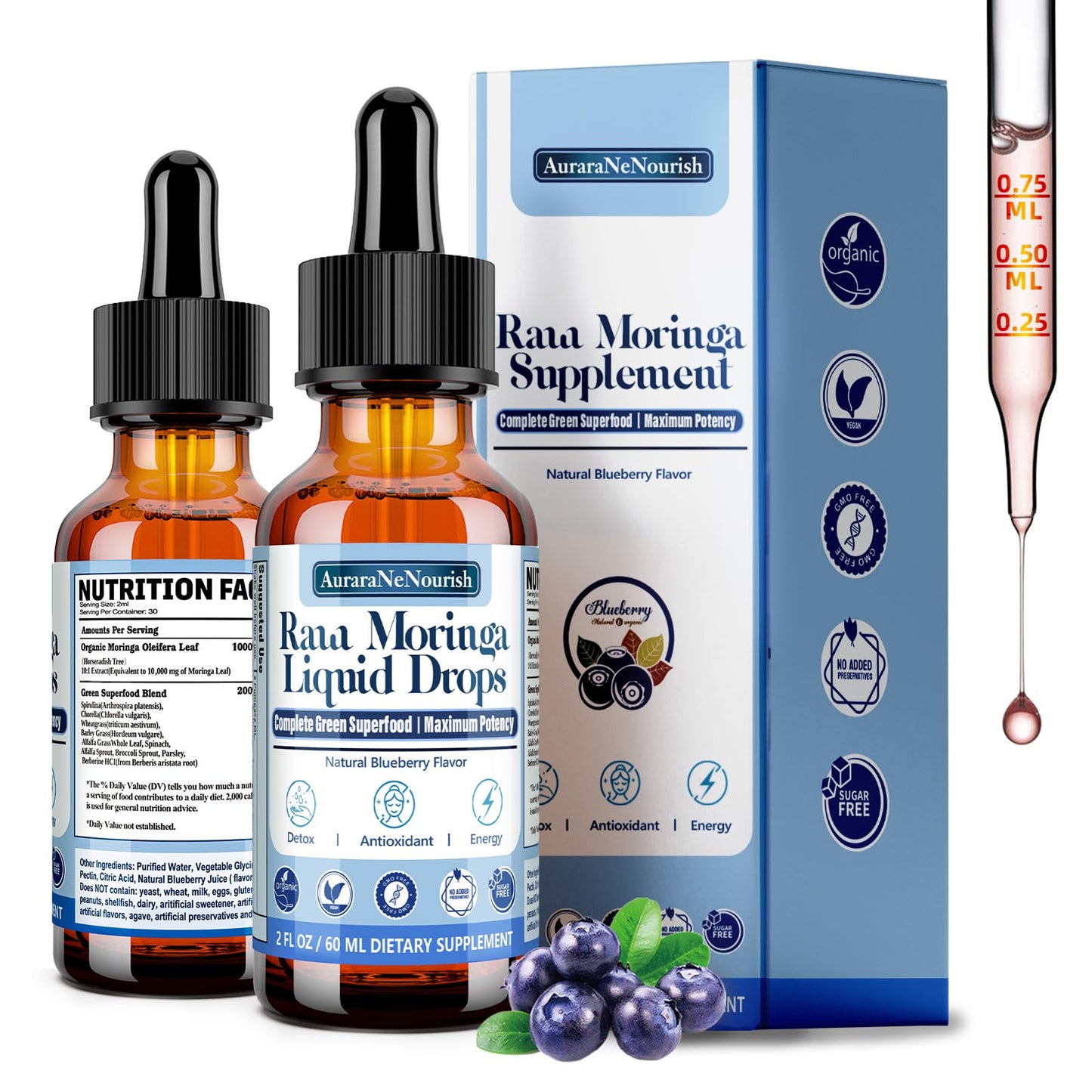2 Pack Pure Moringa Organic Leaf Liquid Drops 10:1 Extract | 6X Absorption | Energy & Immunity
