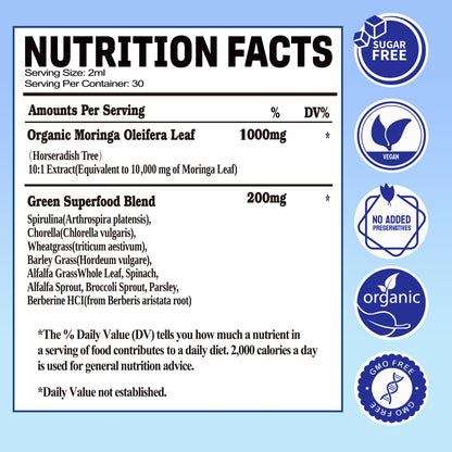 2 Pack Pure Moringa Organic Leaf Liquid Drops 10:1 Extract | 6X Absorption | Energy & Immunity