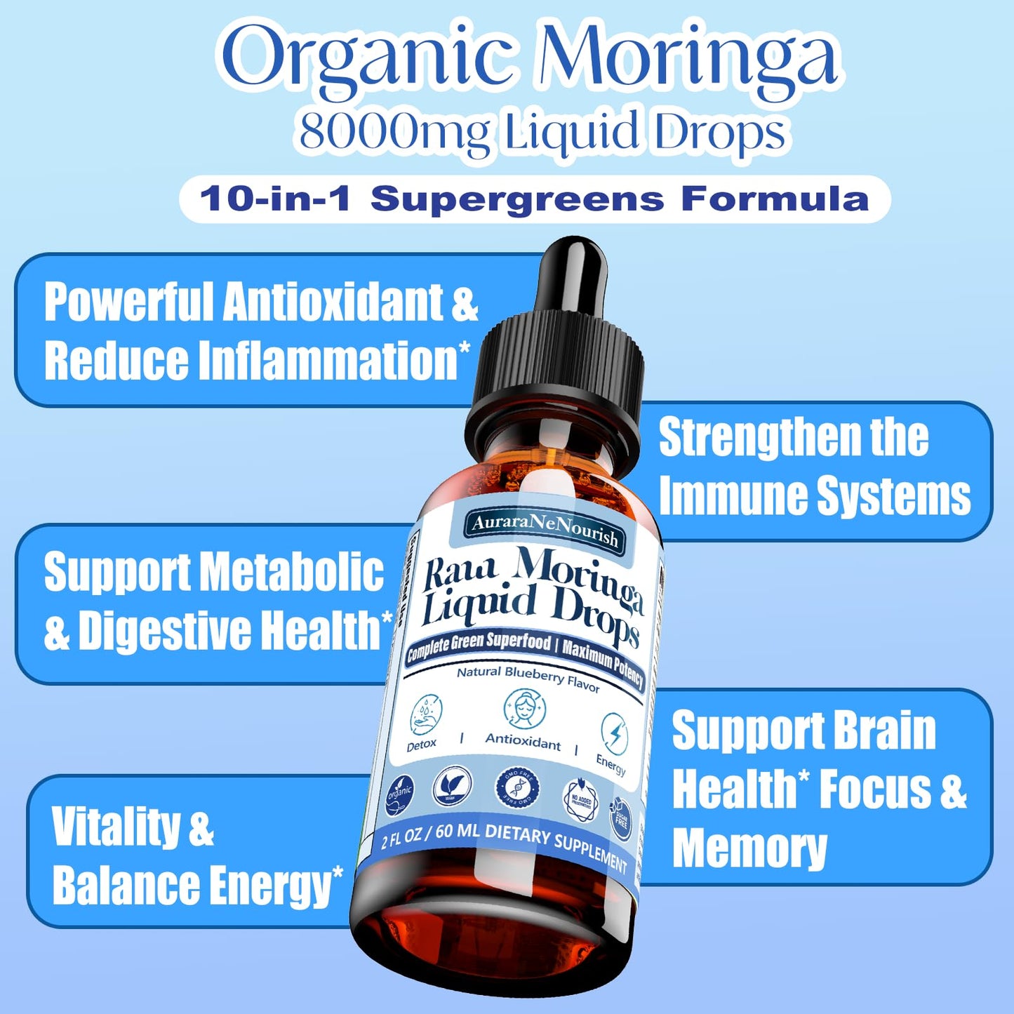 2 Pack Pure Moringa Organic Leaf Liquid Drops 10:1 Extract | 6X Absorption | Energy & Immunity