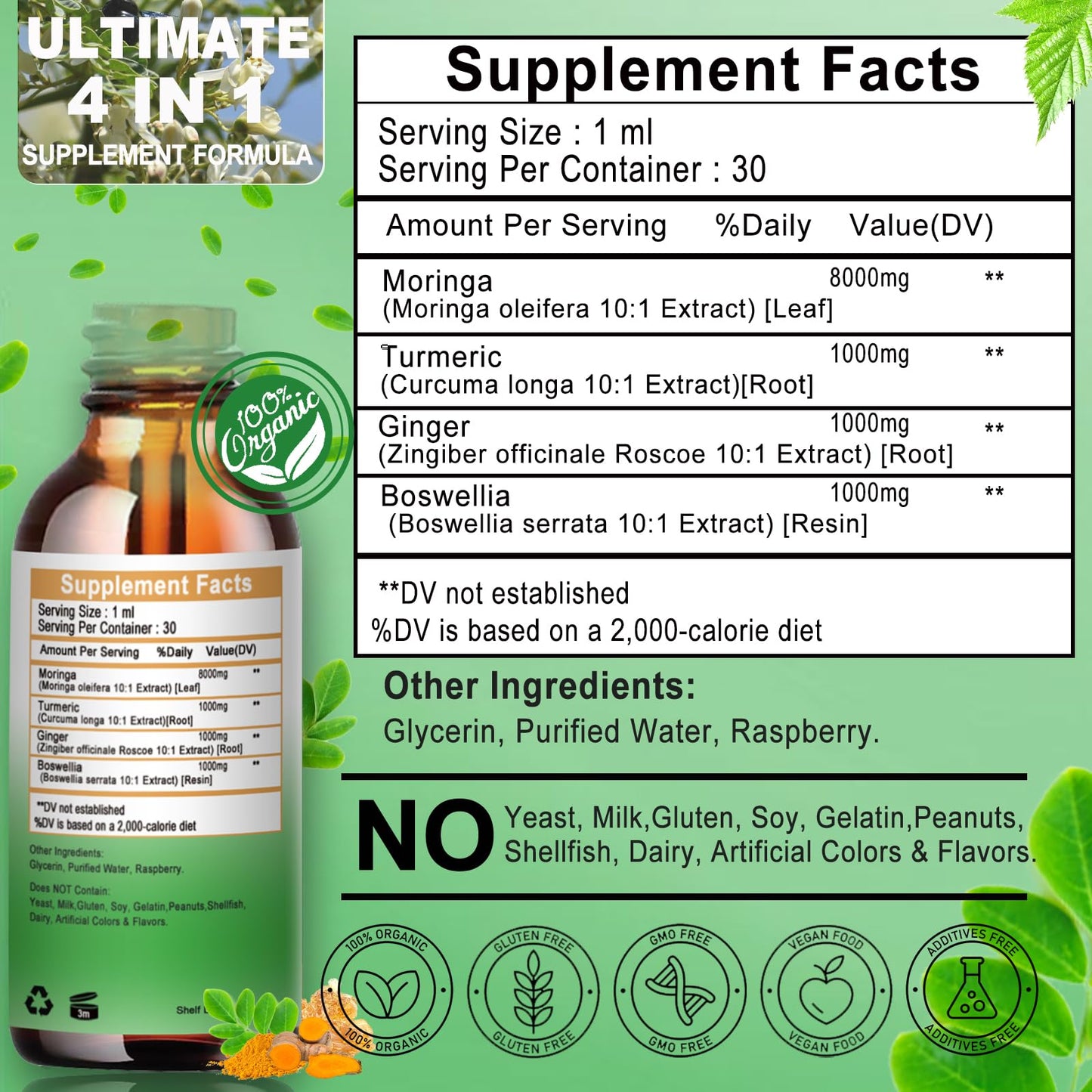 Moringa Drops – Organic Moringa Leaf Extract with Turmeric, Ginger & Boswellia