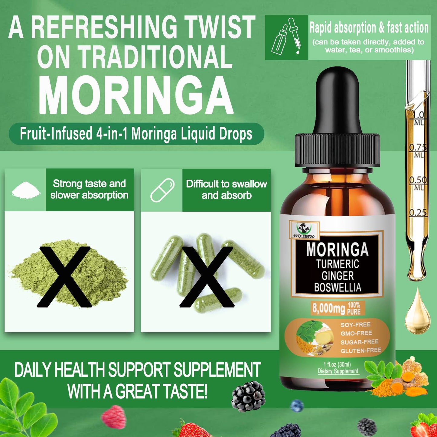 Moringa Drops – Organic Moringa Leaf Extract with Turmeric, Ginger & Boswellia