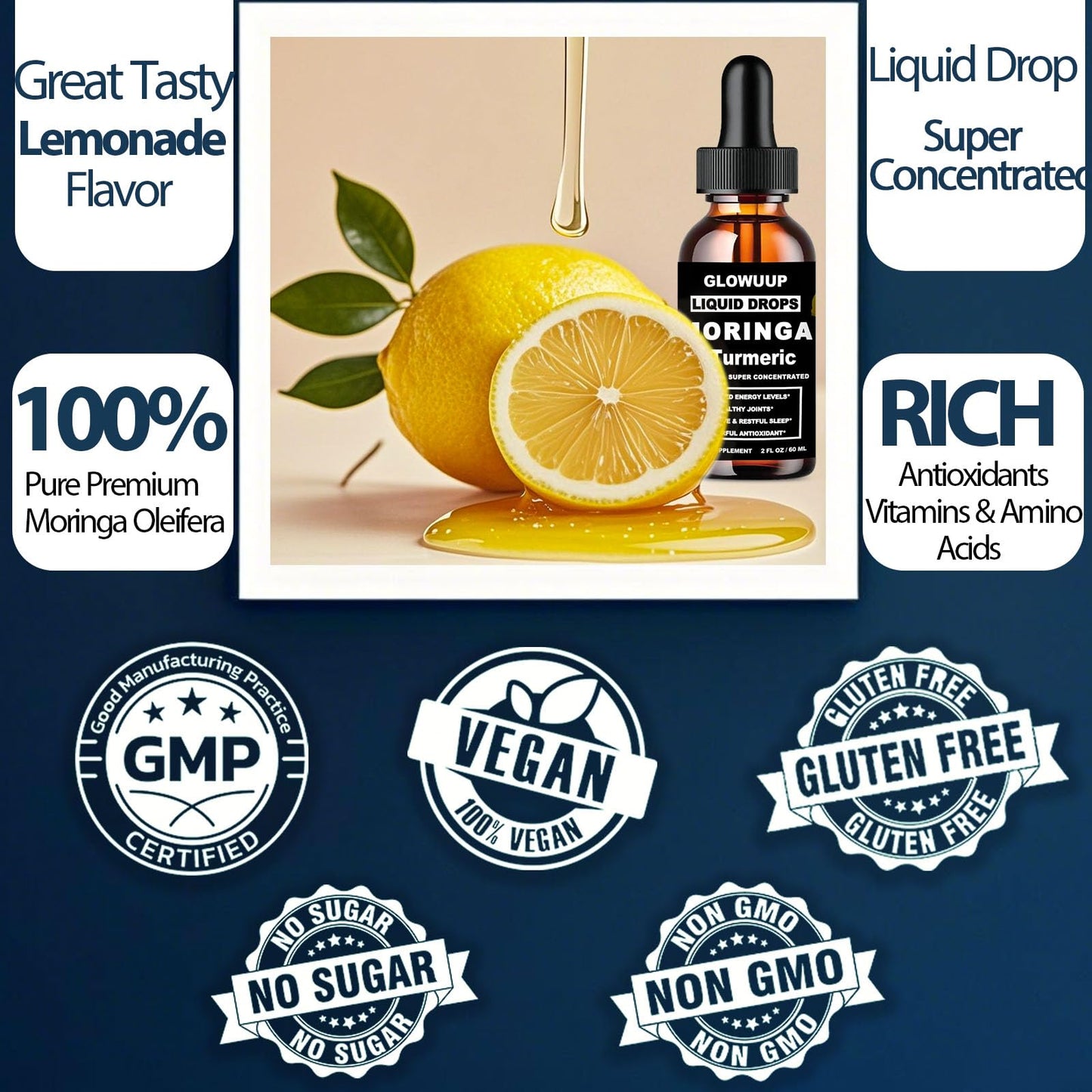 Organic Moringa Liquid Drops with Turmeric, Pepper & Vitamin C | 6x Absorption