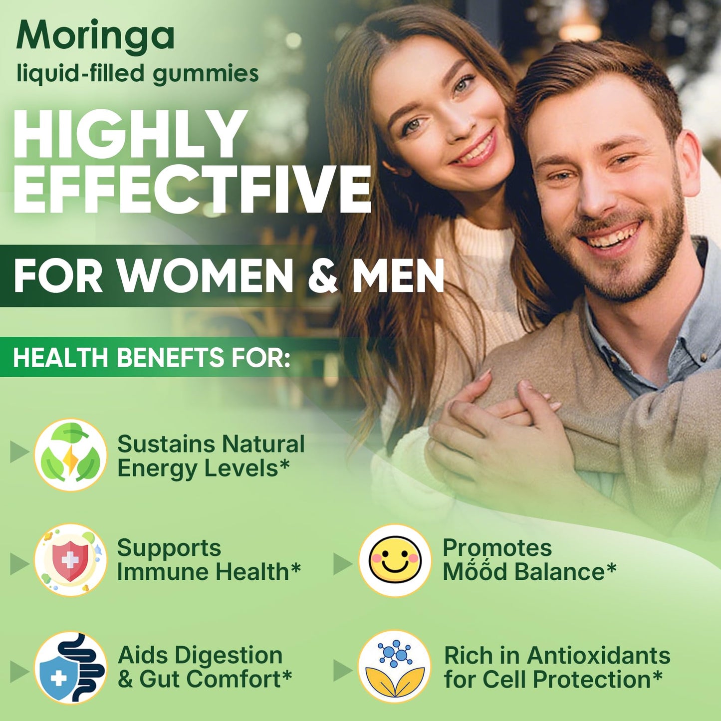 Moringa Gummies 1000mg - Sugar Free | 13-in-1 Superfood for Energy, Immunity, Skin