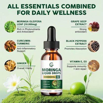 2 Pack Organic Moringa Liquid Drops with Turmeric & Black Pepper
