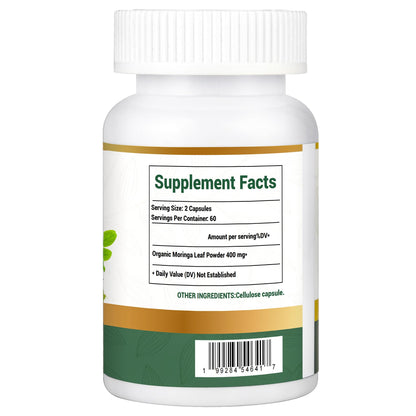 Moringa Capsules 800mg – 120 Count | Energy, Immunity, Gut Health | Non-GMO & Gluten Free