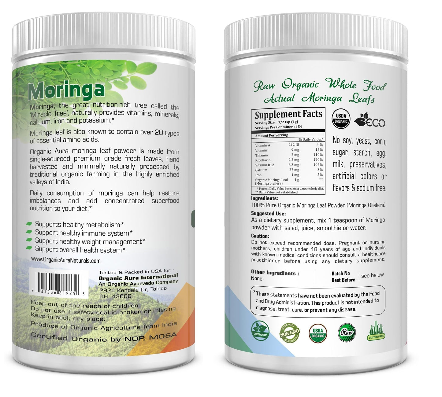 Certified Organic Moringa Leaf Powder - 1Lb | USDA Organic