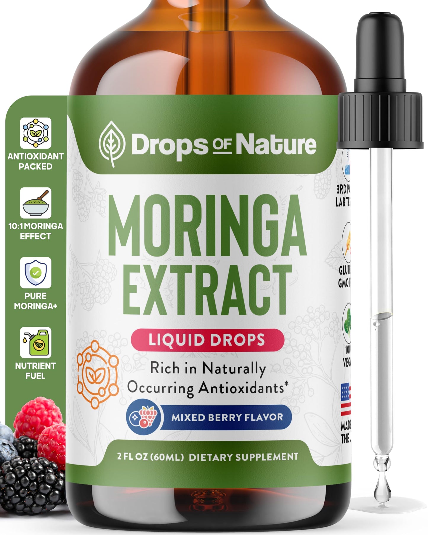 Moringa Liquid Drops – Vegan, Gluten Free (60 mL) – Mixed Berry