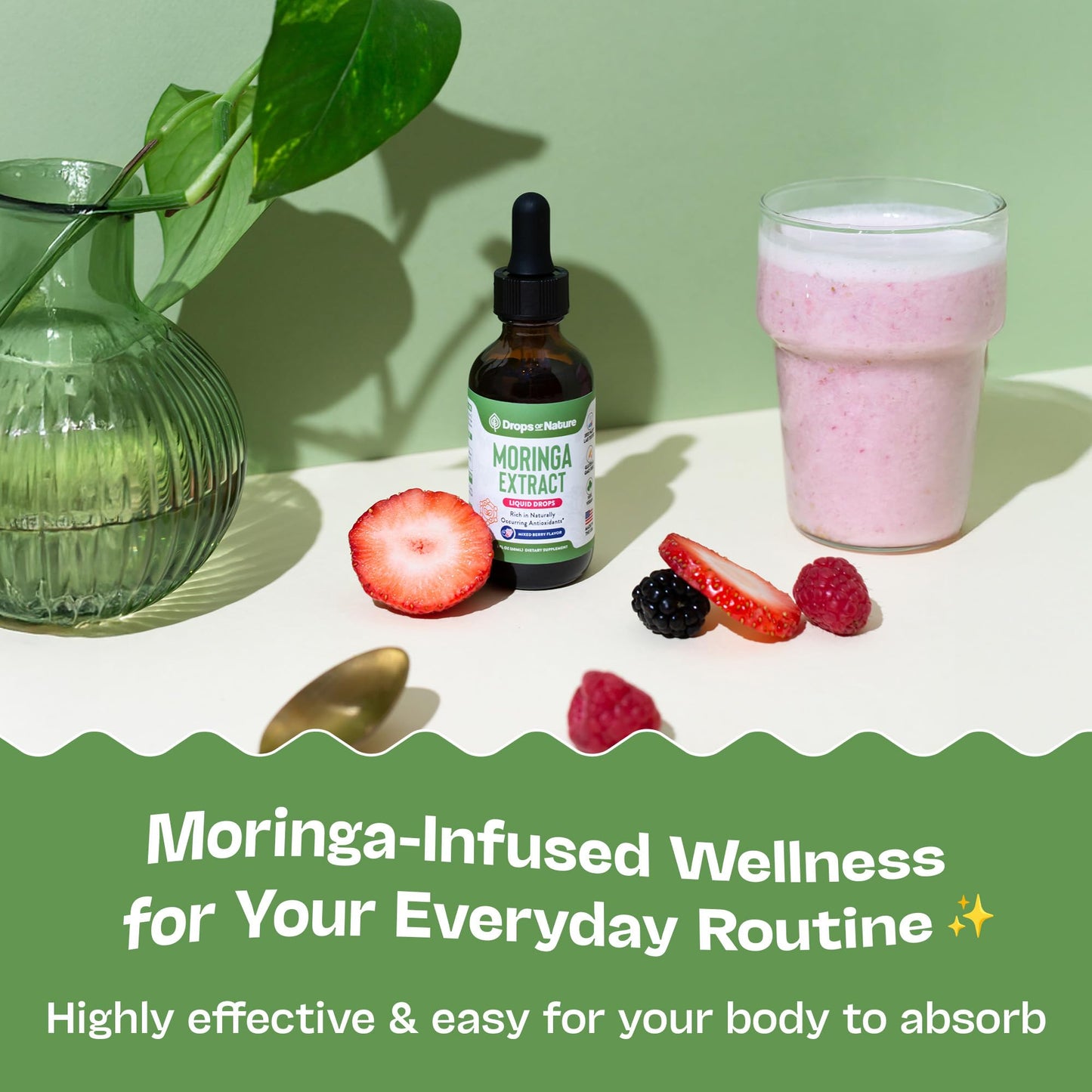 Moringa Liquid Drops – Vegan, Gluten Free (60 mL) – Mixed Berry