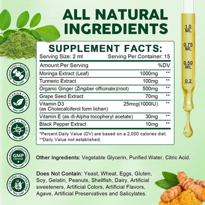 2 Pack Organic Moringa Liquid Drops with Turmeric & Black Pepper
