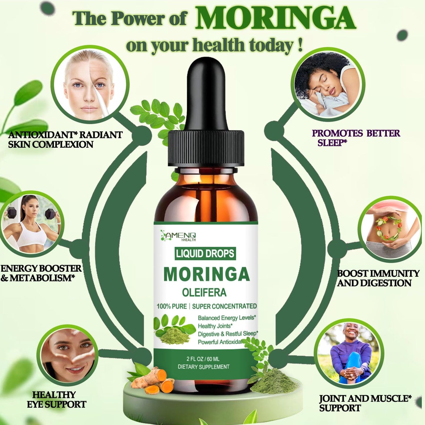 Pure Moringa Oleifera Liquid Drops with Turmeric & Black Pepper – Organic Moringa Supplement for Energy, Immunity, Skin, Joints & Gut