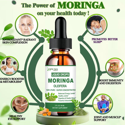 Pure Moringa Oleifera Liquid Drops with Turmeric & Black Pepper – Organic Moringa Supplement for Energy, Immunity, Skin, Joints & Gut