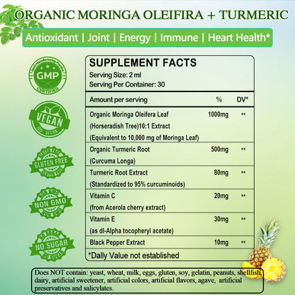 Organic Moringa Liquid Drops with Turmeric, Black Pepper & Vitamin C | Moringa Oleifera