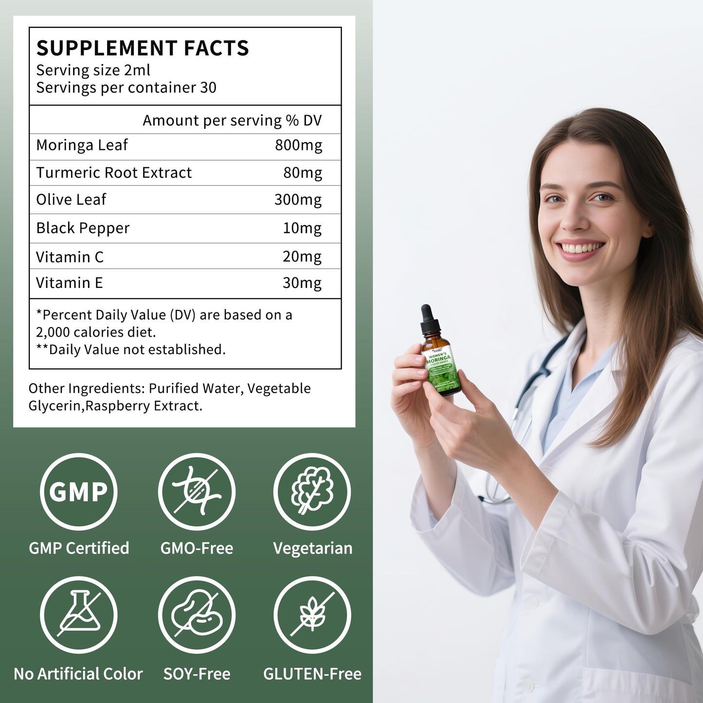 2 Pack (4 Fl Oz) Moringa Liquid Drops 800 mg for Women – Energy, Immunity & Antioxidants