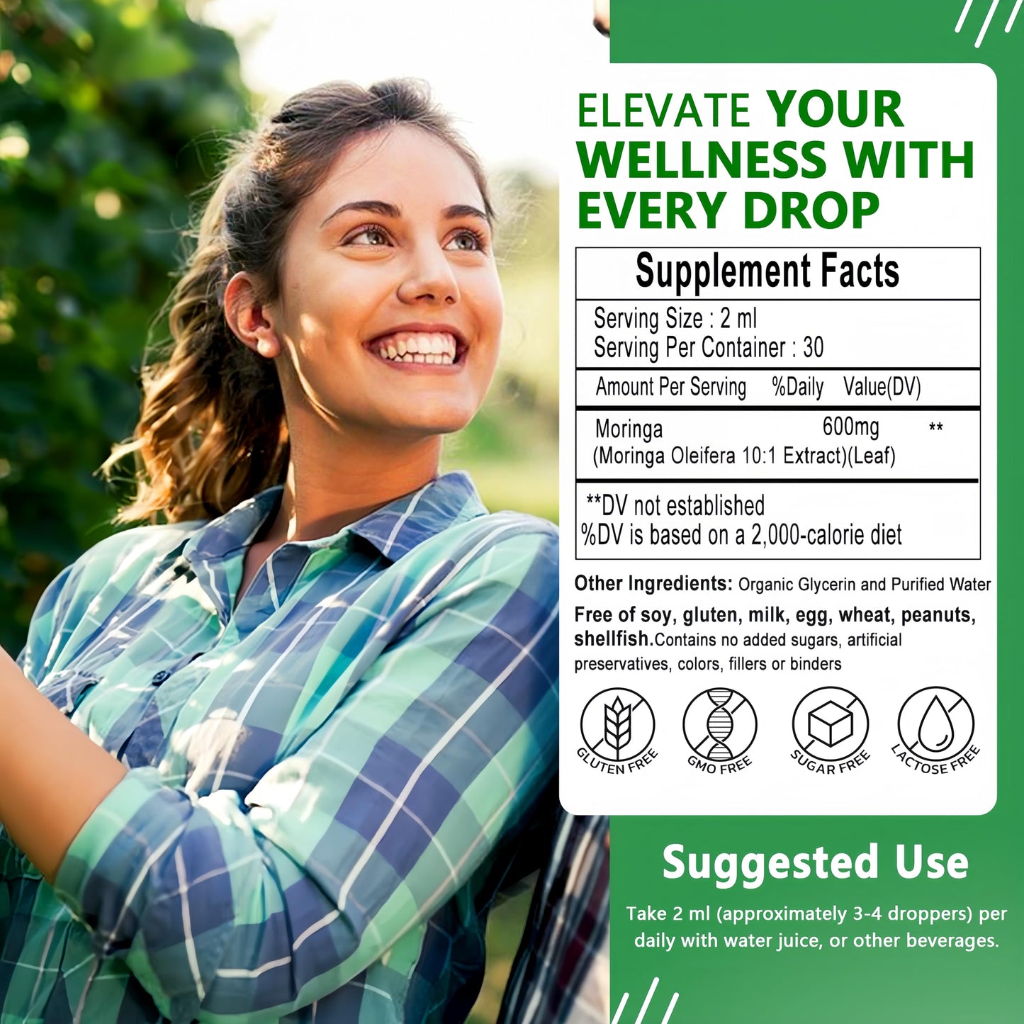 Pure Moringa Liquid Drops - Organic Moringa Oleifera, Immune & Energy