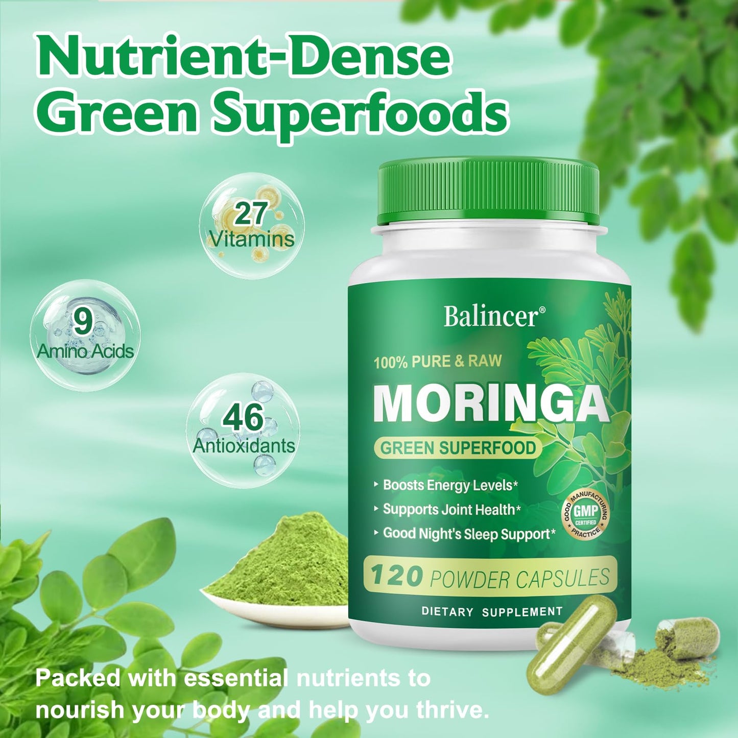 Moringa Powder Capsules – Pure Moringa Leaf, 800mg, 240 Vegan Capsules