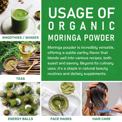 Jiva Organics Moringa Powder 1.25LB - USDA Organic Moringa Leaf Powder | Vegan