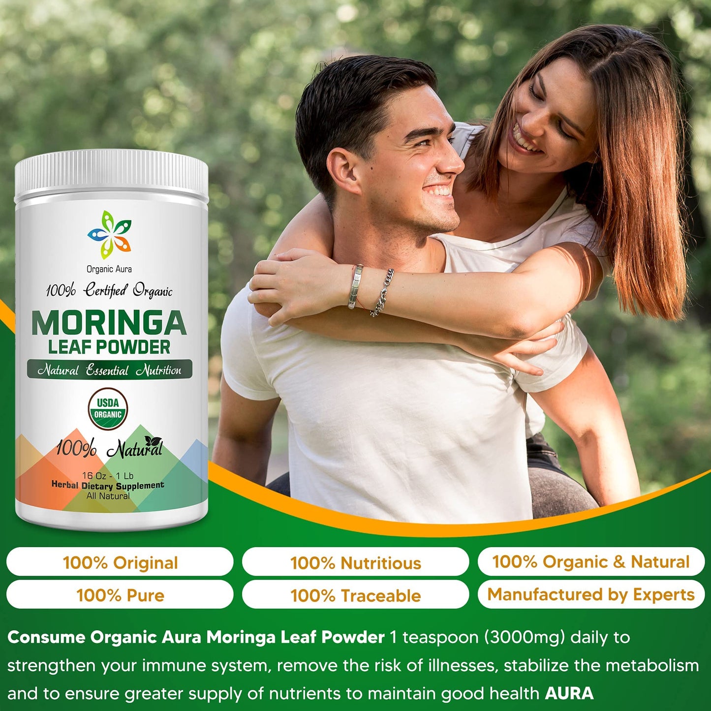 Certified Organic Moringa Leaf Powder - 1Lb | USDA Organic