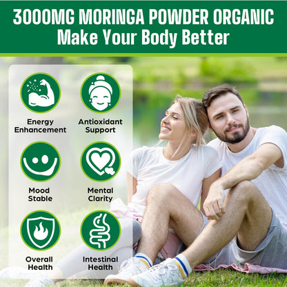 Moringa Powder Organic 2000MG - 18-in-1 Green Superfood, 60 Servings