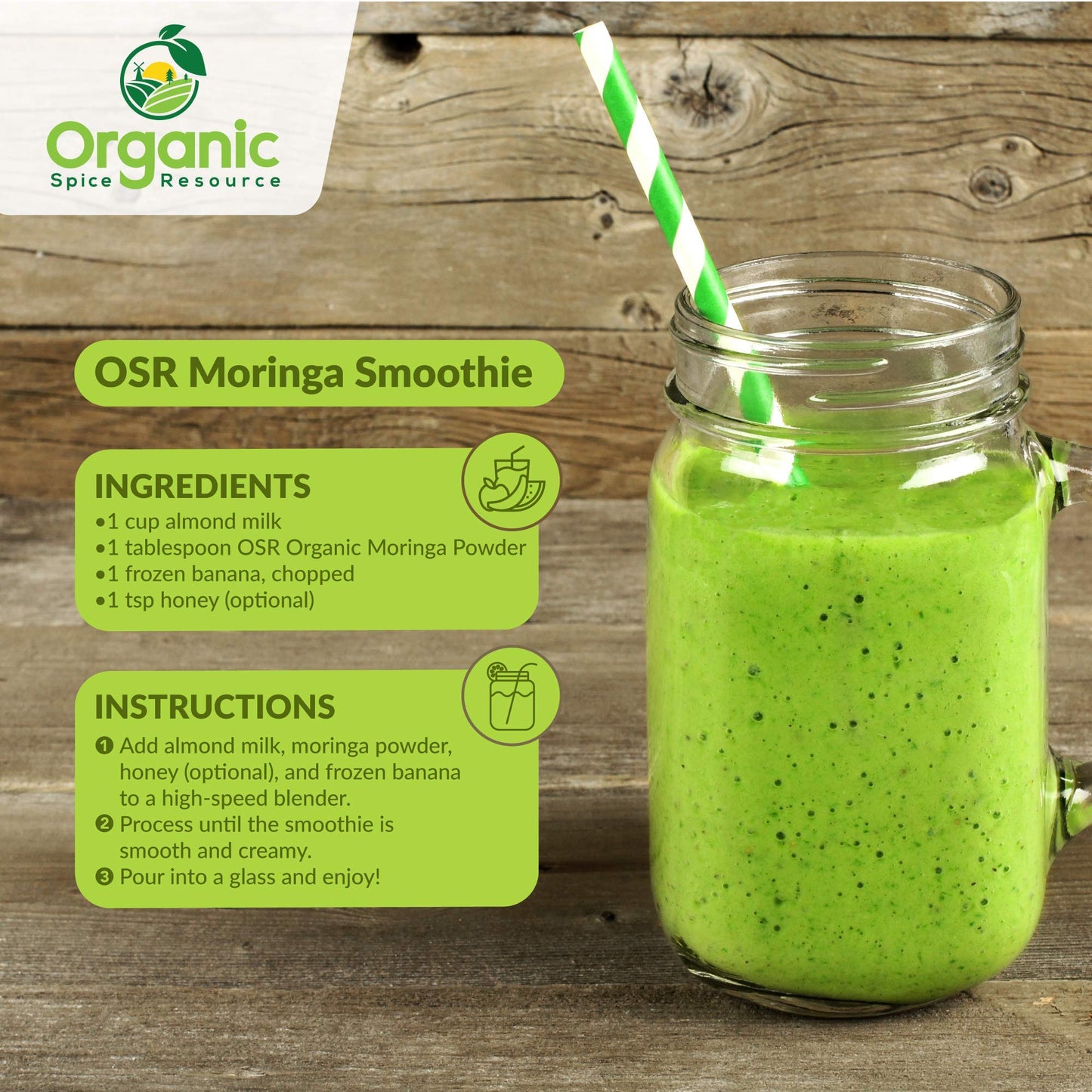 Organic Moringa Powder - 8 oz (226 g) | USDA Organic, Non-GMO | SHOPOSR
