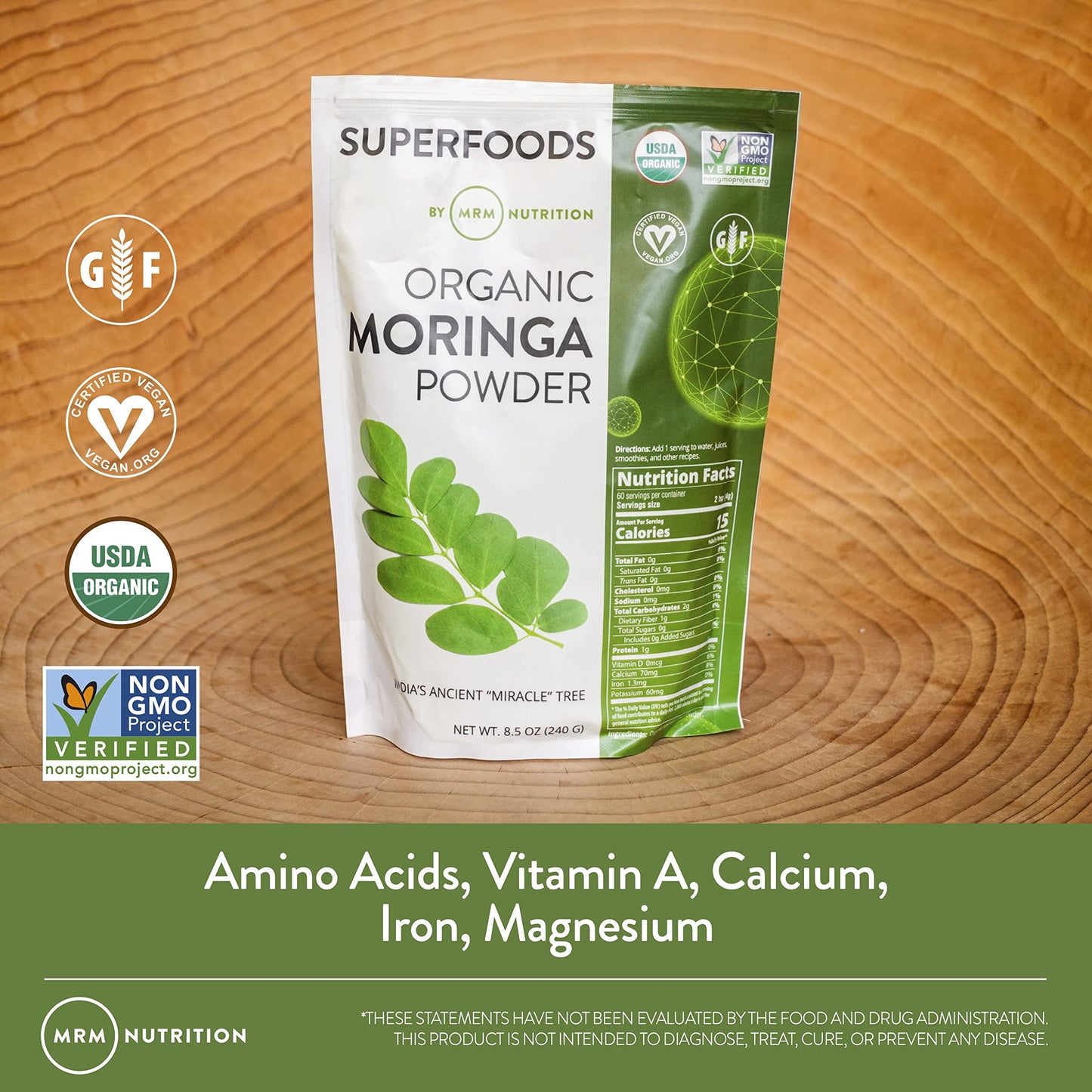 MRM Nutrition Moringa Powder - Superfoods, Digestive Health, High Fiber, Antioxidant, 60 Servings