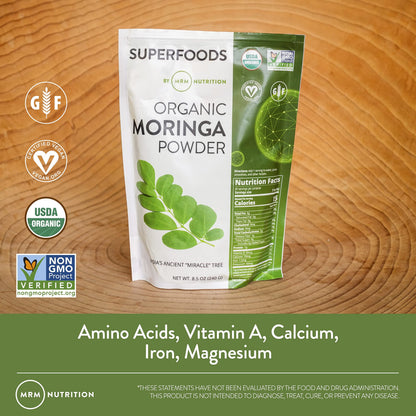 MRM Nutrition Moringa Powder - Superfoods, Digestive Health, High Fiber, Antioxidant, 60 Servings