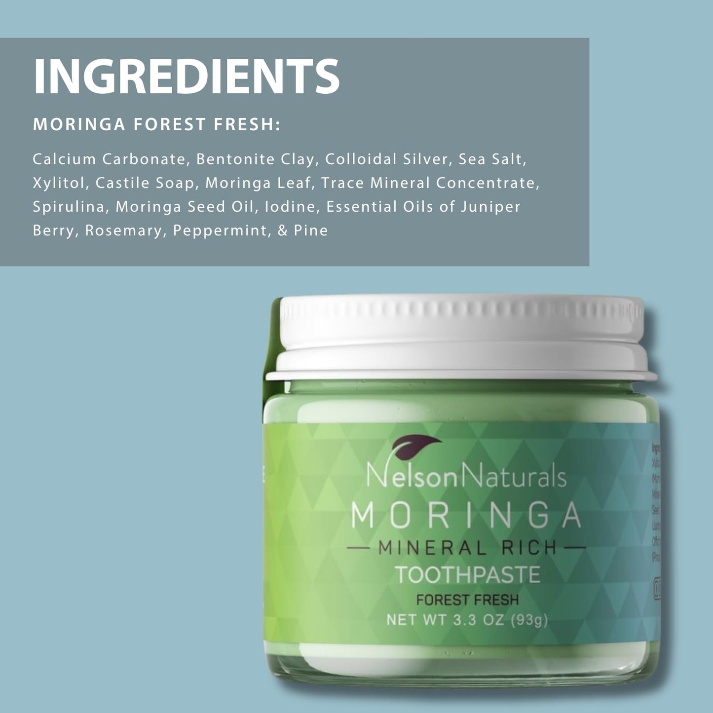 Moringa Mineral Rich Fluoride Free Toothpaste 3.3 oz | Zero Waste & Alkalizing