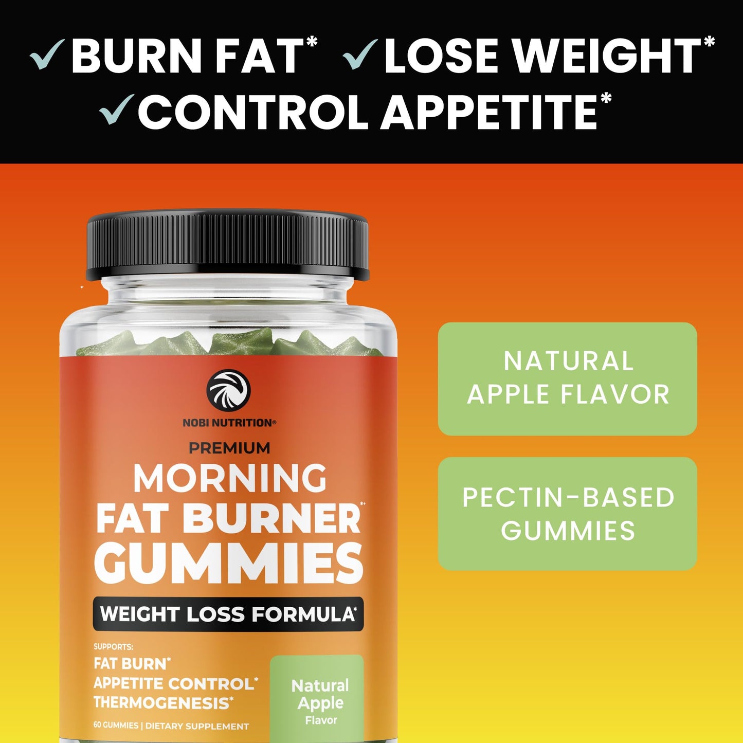 Morning Fat Burner Gummies – Weight Loss for Women & Men | Metabolism & Appetite Control | 60 Gummies