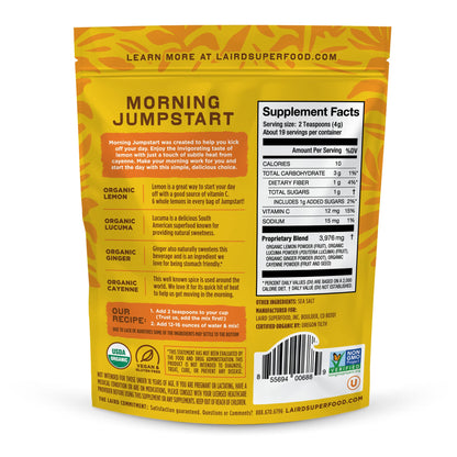 Laird Superfood Morning Jumpstart Powder Drink Supplement – Lemon, Lucuma, Ginger & Cayenne, Organic, 2.7 oz (Pack of 1)