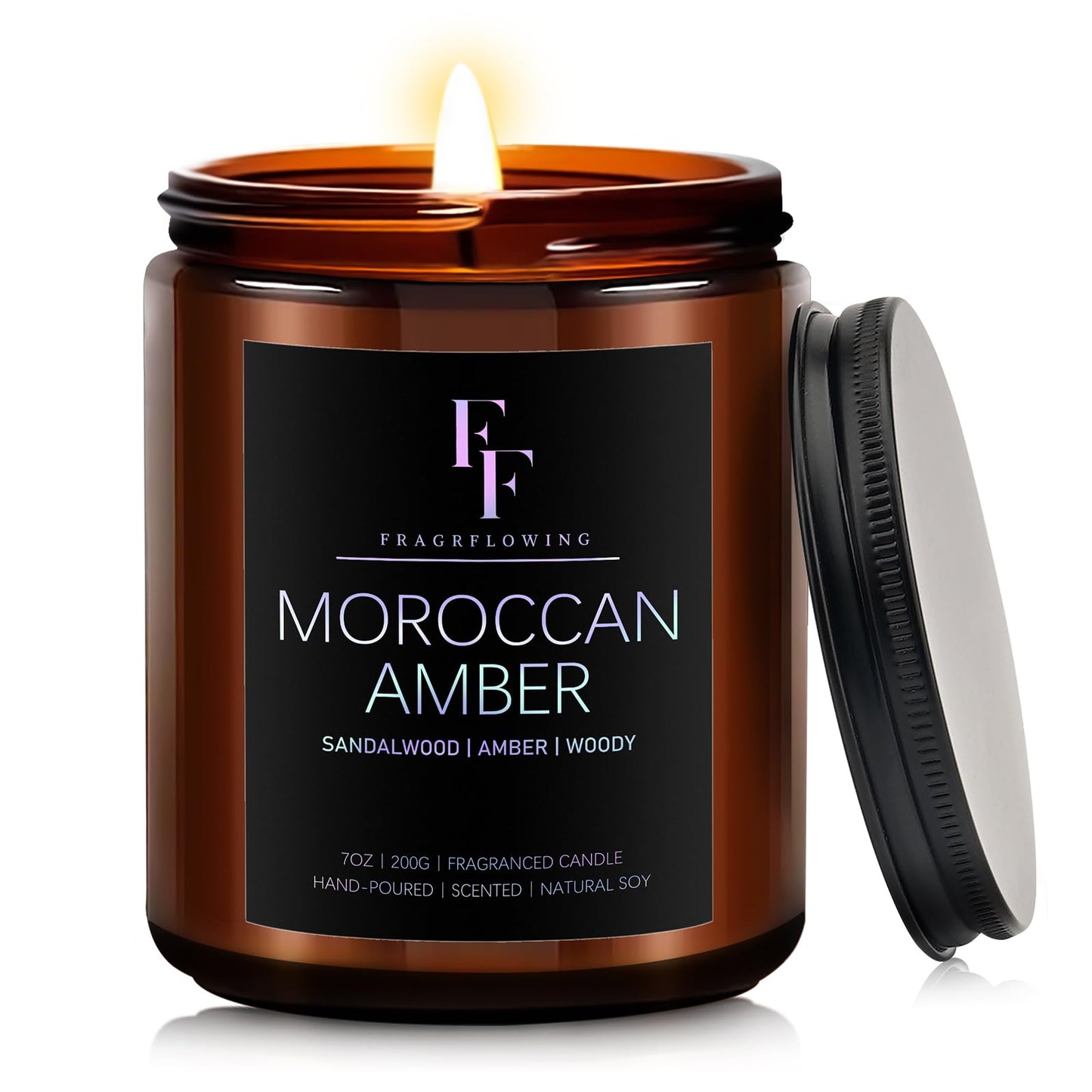 Moroccan Amber Scented Candles | Soy Wax Aromatherapy 7oz Gift Jar