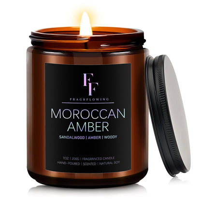 Moroccan Amber Scented Candles | Soy Wax Aromatherapy 7oz Gift Jar