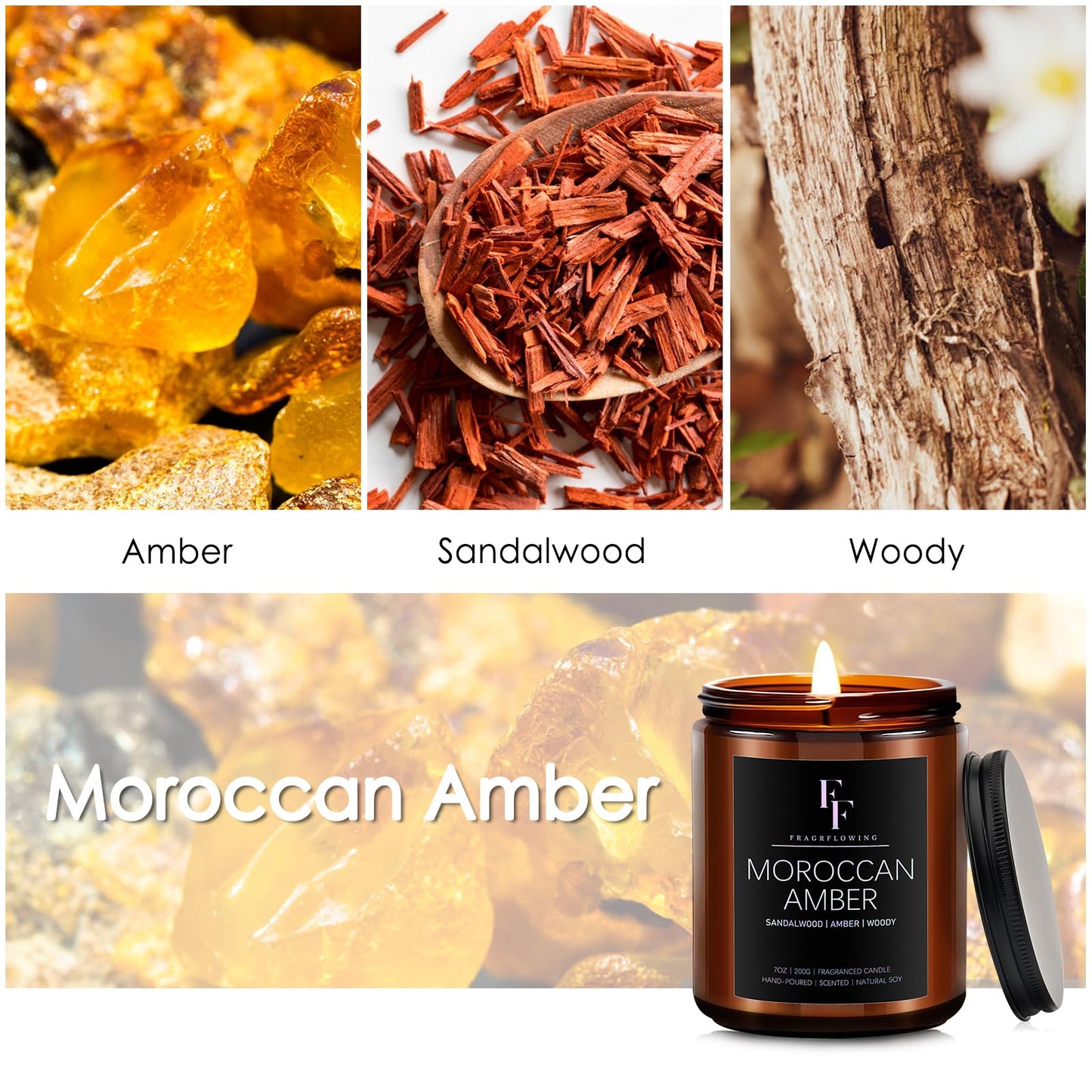 Moroccan Amber Scented Candles | Soy Wax Aromatherapy 7oz Gift Jar