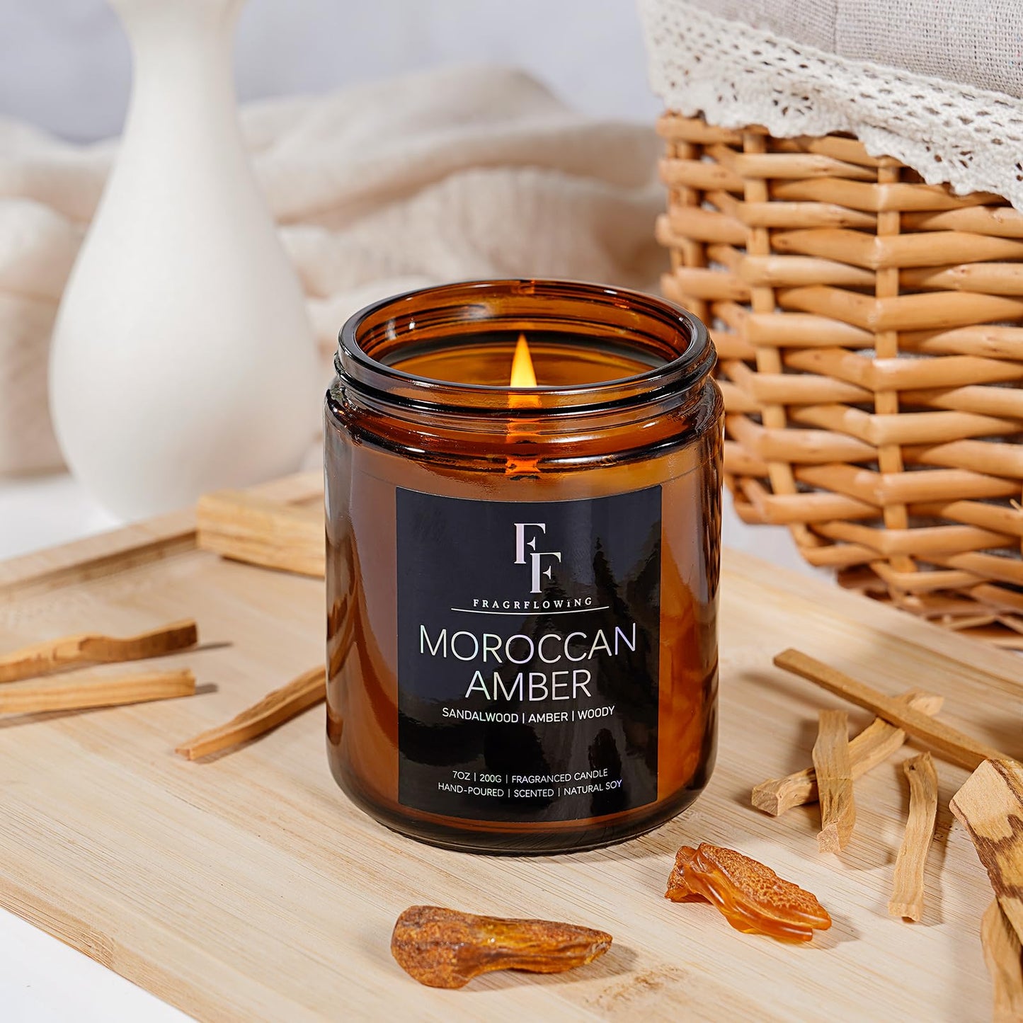 Moroccan Amber Scented Candles | Soy Wax Aromatherapy 7oz Gift Jar