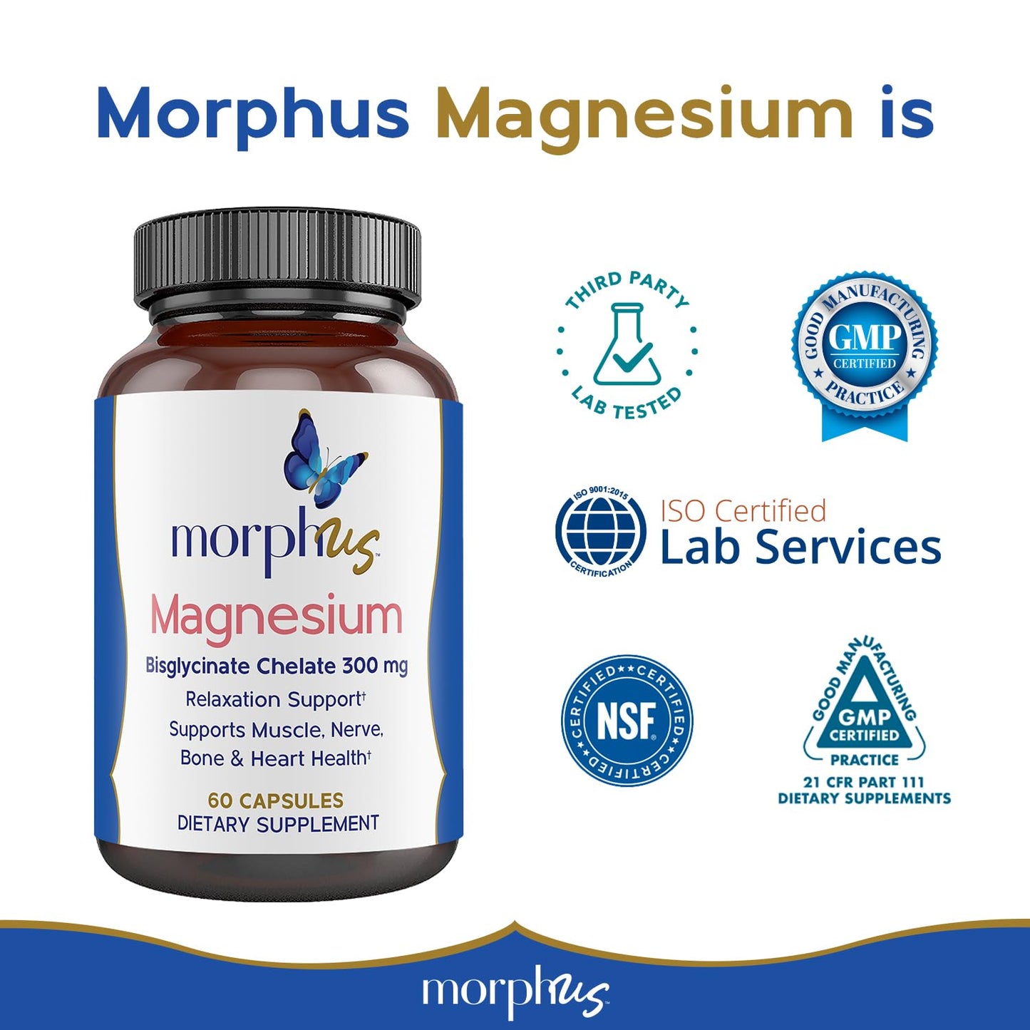 Morphus Magnesium Bisglycinate Chelate 300mg – 60 Capsules | Sleep, De-Stress & Muscle Support