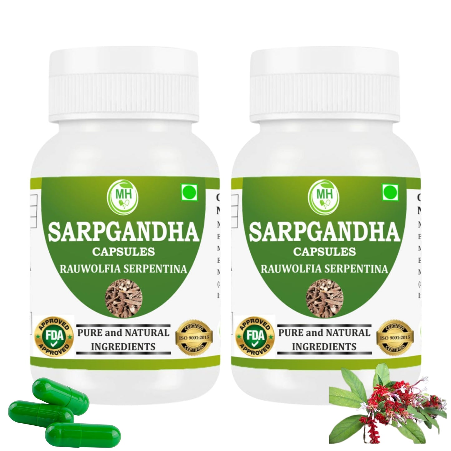 Morsan Healthcare Sarpgandha (Rauwolfia Serpentina) Capsules – 2 x 60 Veg Capsules | 500 mg Herbal Extract