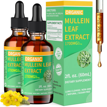 Mosslly 1700mg Mullein Drops – Organic Mullein Leaf for Lungs (2 fl oz)